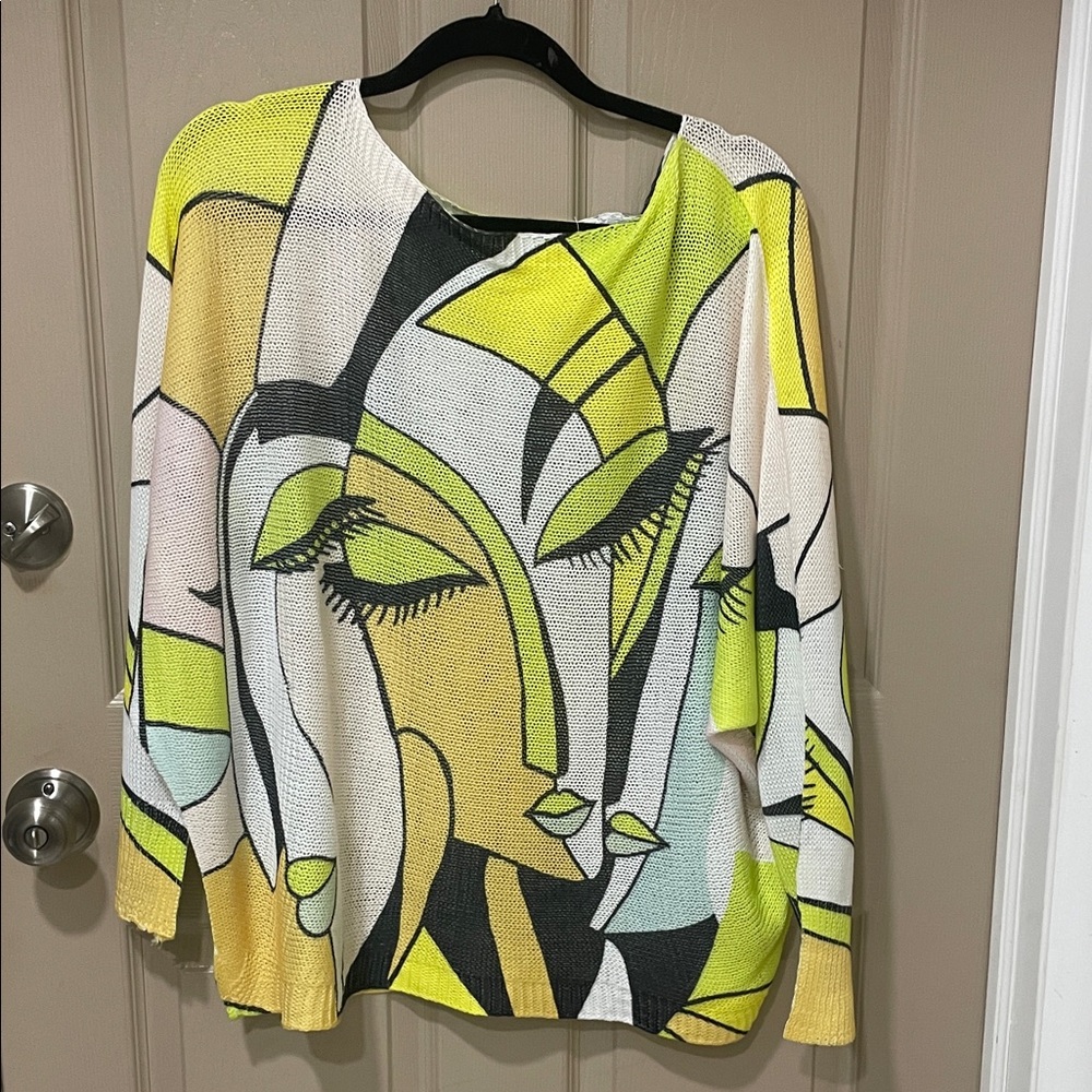 Gigi Moda Made in Italy Abstract Face Knit Batwing Sweater European Oversized.